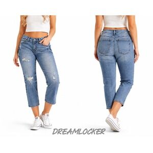 Silver Jeans Co Suki Curvy Fit Mid Rise Capri Distressed Blue Denim W 27 L 23.5